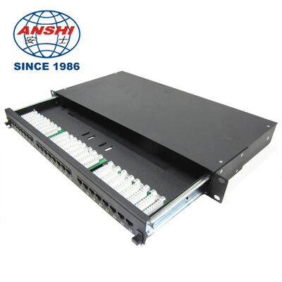 1U 24-Port Cat5e UTP RJ45 Patchfeld mit herausziehbarer Schublade, schwarzes Rack-Montage-Netzwerk-Patchfeld